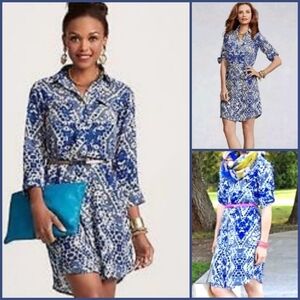 Cabi Blue Geometric Diamond Print Shirt Dress